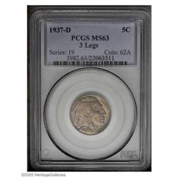 1937-D 5C Three-Legged MS63 PCGS. An orange-golden hue 1937-D[5C] Three-Legged MS63 PCGS.