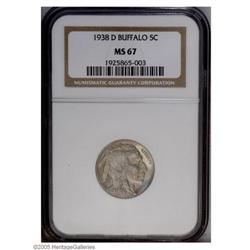 1938-D 5C MS67 NGC. High-end for the grade with sharp 1938-D[5C] MS67 NGC.