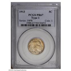 1913 5C Type One PR67 PCGS. The reverse has a blush of 1913[5C] Type One PR67 PCGS.