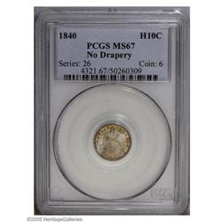 1840 H10C No Drapery MS67 PCGS. This moderately proofl 1840[H10C] No Drapery MS67 PCGS.