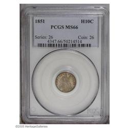1851 H10C MS66 PCGS. Rich sea-green, golden-brown, and 1851[H10C] MS66 PCGS.