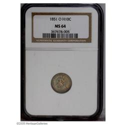 1851-O H10C MS64 NGC. Lustrous surfaces are bathed in 1851-O[H10C] MS64 NGC.