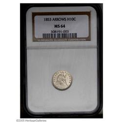 1853 H10C Arrows MS64 NGC. Lustrous, and virtually fre 1853[H10C] Arrows MS64 NGC.