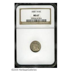 1858 H10C MS67 NGC. Slight traces of champagne color a 1858[H10C] MS67 NGC.