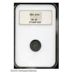 1860 H10C MS65 NGC. Richly toned in aquamarine, rose-r 1860[H10C] MS65 NGC.