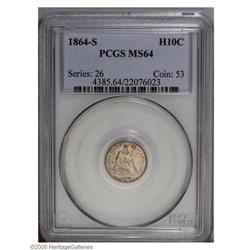 1864-S H10C MS64 PCGS. Medium pearl-gray and golden-br 1864-S[H10C] MS64 PCGS.