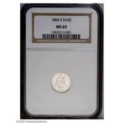 1864-S H10C MS65 NGC. A lustrous and essentially brill 1864-S[H10C] MS65 NGC.