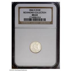 1866-S H10C MS63 NGC. Ex: Richmond Collection. Lustrou 1866-S[H10C] MS63 NGC.