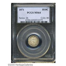 1871 H10C MS64 PCGS. Warm pastels of cobalt-blue, cin 1871[H10C] MS64 PCGS.