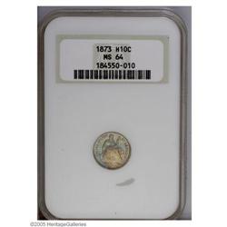 1873 H10C MS64 NGC. Lightly marked and dominated by co 1873[H10C] MS64 NGC.