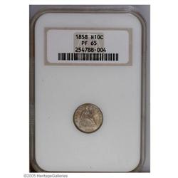 1858 H10C PR65 NGC. Crisply struck with pleasing refle 1858[H10C] PR65 NGC.