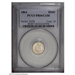 1864 H10C PR66 Cameo PCGS. Light gold color graces thi 1864[H10C] PR66 Cameo PCGS.