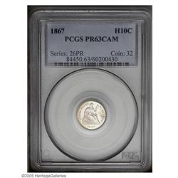 1867 H10C PR63 Cameo PCGS. Bright surfaces reveal just 1867[H10C] PR63 Cameo PCGS.