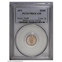 1871 H10C PR63 Cameo PCGS. Deeply mirrored fields offe 1871[H10C] PR63 Cameo PCGS.