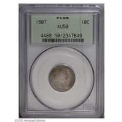 1807 10C AU50 PCGS. JR-1, R.2. Medium russet, aqua, an 1807[10C] AU50 PCGS.
