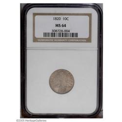 1820 10C Small 0 MS64 NGC. JR-3, R.4. Attributed by th 1820[10C] Small 0 MS64 NGC.
