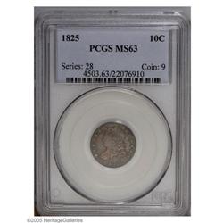 1825 10C MS63 PCGS. JR-2, R.2. Blended steel-blue and 1825[10C] MS63 PCGS.