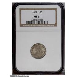 1827 10C MS61 NGC. JR-13, R.3. Mottled pewter-gray and 1827[10C] MS61 NGC.