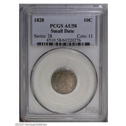 1828 10C Small Date AU58 PCGS. JR-1, R.2. Satiny and l 1828[10C] Small Date AU58 PCGS.