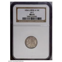 1834 10C Large 4 MS65 NGC. JR-5, R.1. 1834[10C] Large 4 MS65 NGC.
