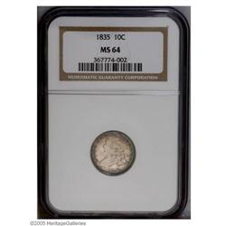 1835 10C MS64 NGC. JR-5, R.1. Lovely ocean-blue and pl 1835[10C] MS64 NGC.