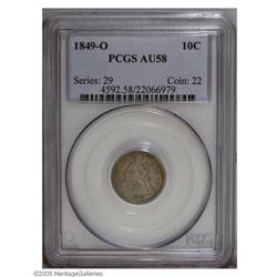 1849-O 10C AU58 PCGS. The strike is decent, with some 1849-O[10C] AU58 PCGS.