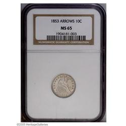 1853 10C Arrows MS65 NGC. Gray colored on both sides w 1853[10C] Arrows MS65 NGC.