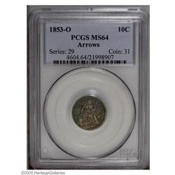 1853-O 10C Arrows MS64 PCGS. Fortin-104, prominent die 1853-O[10C] Arrows MS64 PCGS.
