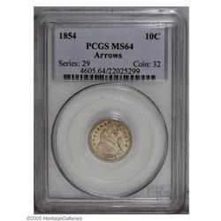 1854 10C Arrows MS64 PCGS. Most gray in appearance wit 1854[10C] Arrows MS64 PCGS.