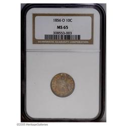 1856-O 10C MS65 NGC. Fortin-108a. Dusky orange and ros 1856-O[10C] MS65 NGC.