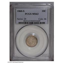 1860-S 10C MS63 PCGS. Splashes of golden-rose, aquamar 1860-S[10C] MS63 PCGS.