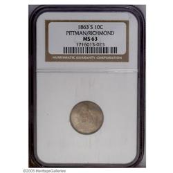 1863-S 10C MS63 NGC. Ex: Pittman/Richmond. While the ' 1863-S[10C] MS63 NGC.