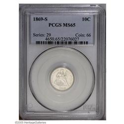 1869-S 10C MS65 PCGS. Delicately toned in chestnut hue 1869-S[10C] MS65 PCGS.