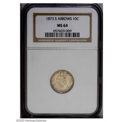 1873-S 10C Arrows MS64 NGC. Fortin-101, Small Thin S. 1873-S[10C] Arrows MS64 NGC.