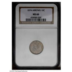 1874 10C Arrows MS66 NGC. The gently toned obverse has 1874[10C] Arrows MS66 NGC.