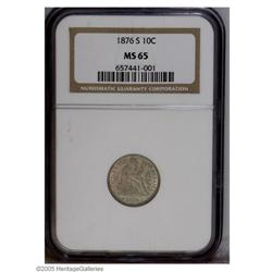 1876-S 10C MS65 NGC. Type One Reverse. Gem, with patch 1876-S[10C] MS65 NGC.