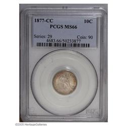 1877-CC 10C MS66 PCGS. Type Two Reverse. Dove-gray, ap 1877-CC[10C] MS66 PCGS.