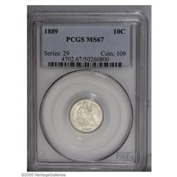 1889 10C MS67 PCGS. This lustrous and completely brill 1889[10C] MS67 PCGS.