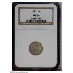 1890 10C MS66 NGC. Impeccably preserved with mostly gr 1890[10C] MS66 NGC.