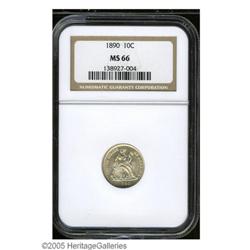 1890 10C MS66 NGC. Well struck with brilliant, gleamin 1890[10C] MS66 NGC.