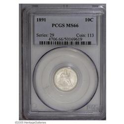 1891 10C MS66 PCGS. An amazingly bright, untoned, silv 1891[10C] MS66 PCGS.