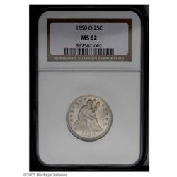 1850-O 25C MS62 NGC. Heavy die rust shows throughout L 1850-O[25C] MS62 NGC.
