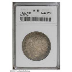 1806 50C Pointed 6, Stem VF35 ANACS. O-120a, R.3. An e 1806[50C] Pointed 6, Stem VF35 ANACS.