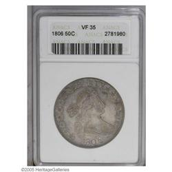 1806 50C Pointed 6, No Stem VF35 ANACS. O-109, R.1. 1806[50C] Pointed 6, No Stem VF35 ANACS.