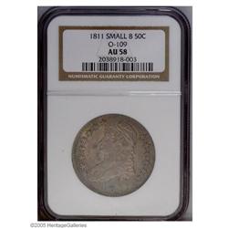 1811 50C Small 8 AU58 NGC. O-109, R.2. Characterized b 1811[50C] Small 8 AU58 NGC.