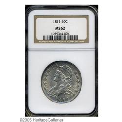 1811 50C Small 8 MS62 NGC. Bright, nearly untoned surf 1811[50C] Small 8 MS62 NGC.