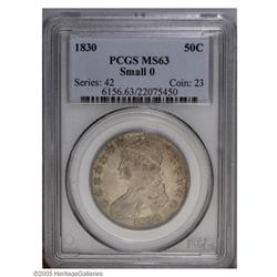1830 50C Small 0 MS63 PCGS. O-113, R.2. An exceptional 1830[50C] Small 0 MS63 PCGS.