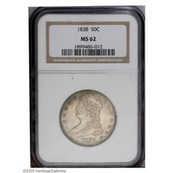 1838 50C MS62 NGC. Bright silvery surfaces display wis 1838[50C] MS62 NGC.
