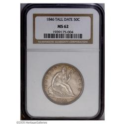 1846 50C Tall Date MS62 NGC. Sharply detailed and full 1846[50C] Tall Date MS62 NGC.