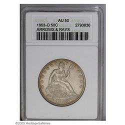 1853-O 50C Arrows and Rays AU50 ANACS. Sharply struck 1853-O[50C] Arrows and Rays AU50 ANACS.